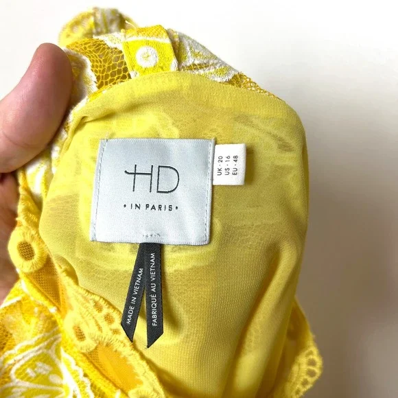 HD in Paris Anthropologie Lily Lace Lemon Top Blouse Short Sleeve Yellow US 16 - Picture 3 of 4